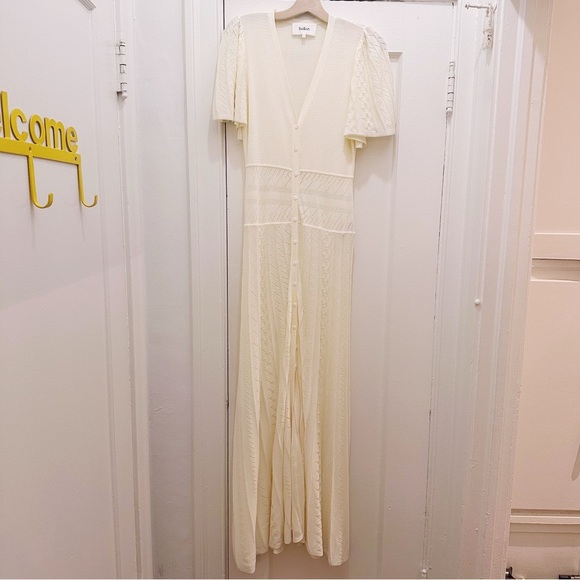 ba&sh Aviva Crochet Maxi Dress Short Sleeve Summer Button Up Pointelle Cream - Picture 2 of 9